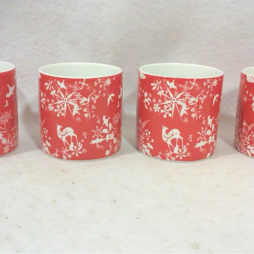 Vintage Tord Boontje Red Porcelain Coffee Mugs Set of Four